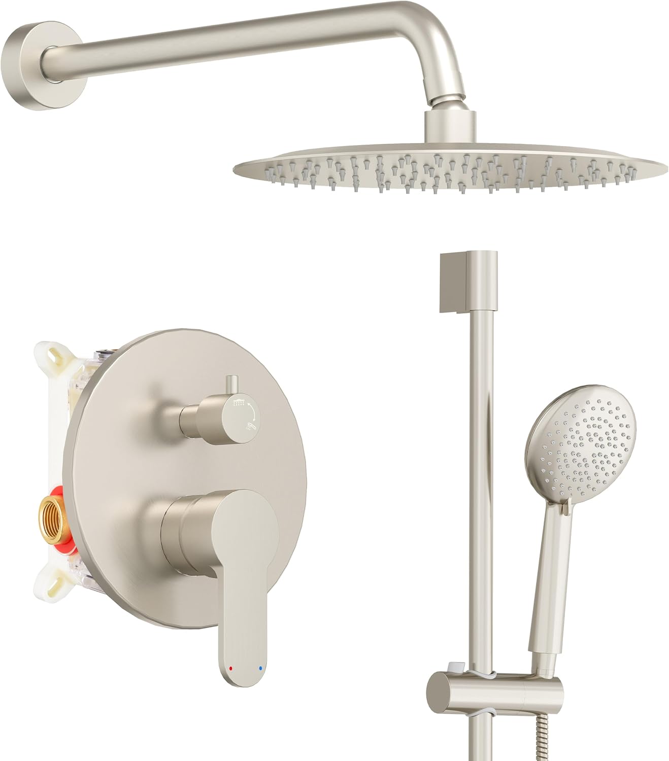Gabrylly Shower System, High Pressure 12' Rain Shower Head with Handheld Shower, Wall Mounted Slide Bar Shower Faucet Set Complete, Shower Combo Set with Shower Valve,Brushed Nickel