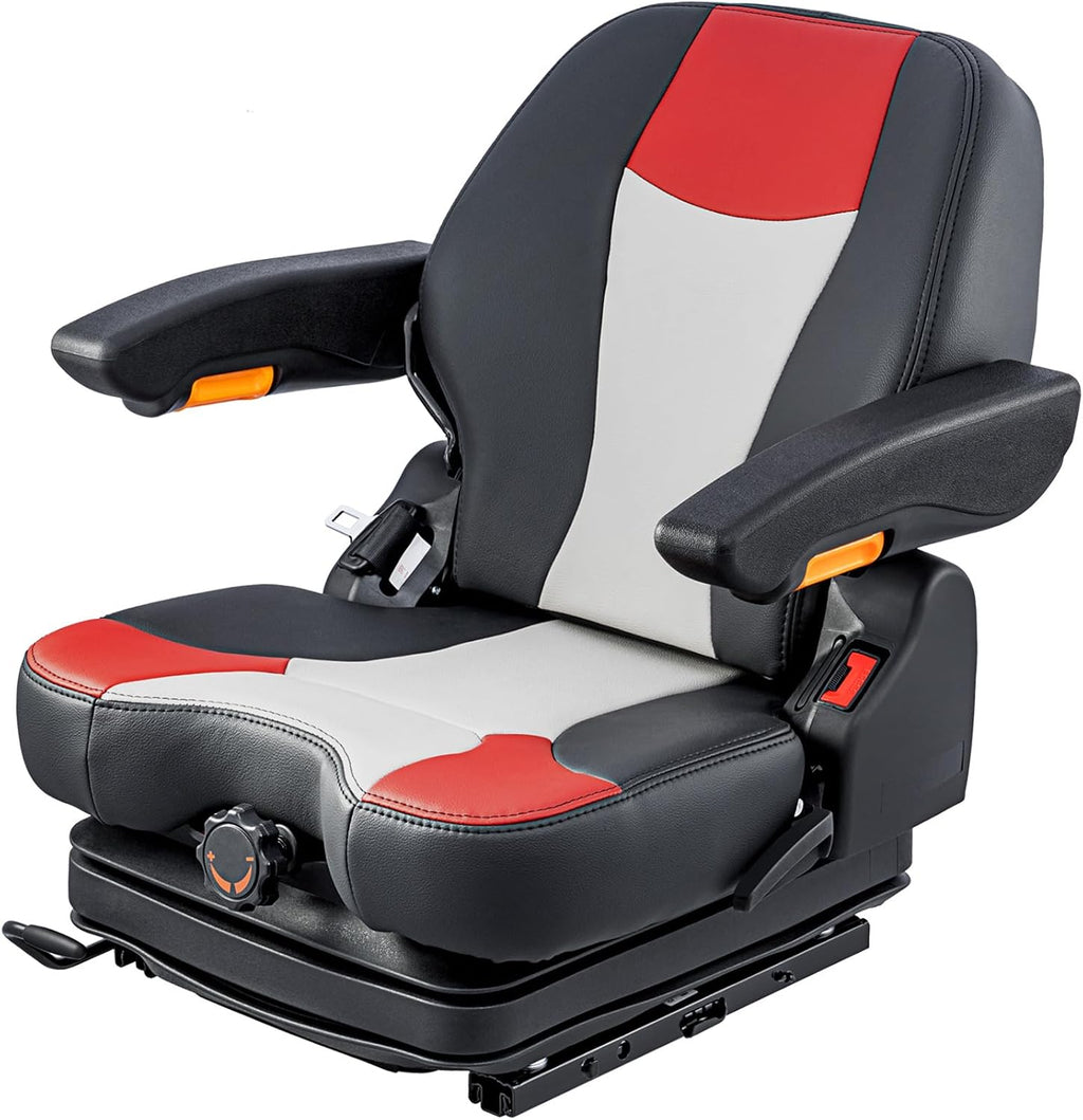 Universal Tractor Seat,Highback Low Suspension Forklift, Adjustable Backrest and Slide Rails,Adjustable Armrests Shock Absorber Heavy Duty Seat for Toro Mower Excavator Harvester