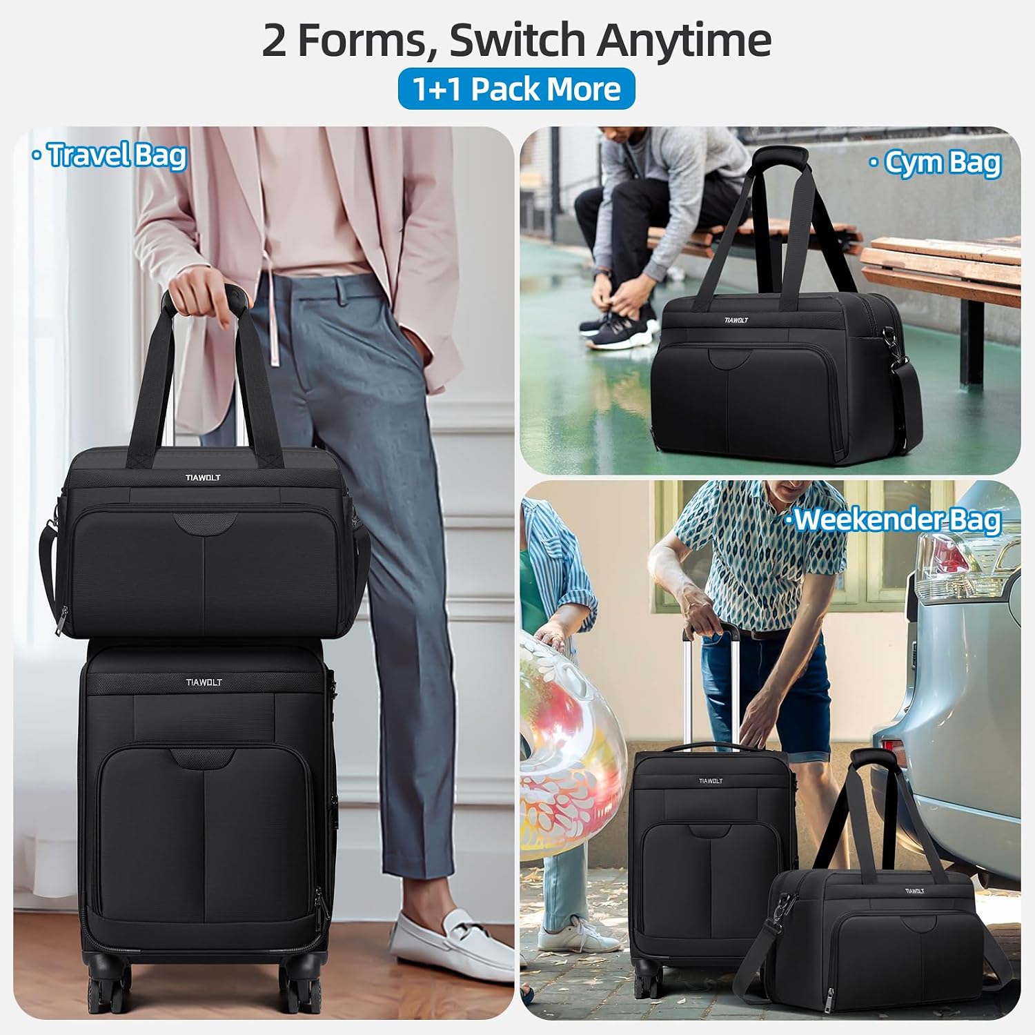 Carry on Luggage with Spinner Wheels 20-Inch,Lightweight Expandable Luggage Set Carry-on Suitcase with Wheels Women Men-Black