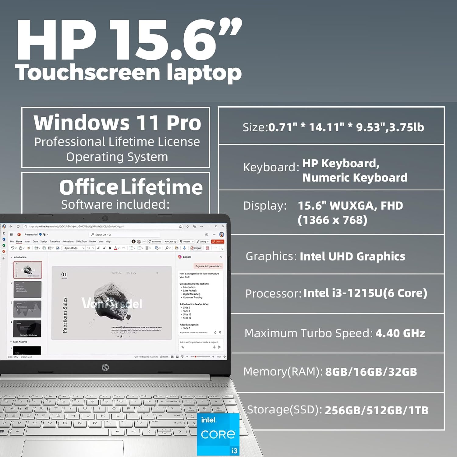 HP Flagship Touchscreen Laptop Computer - Win 11 Pro • Office Lifetime • 15.6' HD Touchscreen • Intel i3 1215U • Wi-Fi 5 • Anti-Glare HD Display w/Laptop Bundle (32G RAM • 1TB SSD)