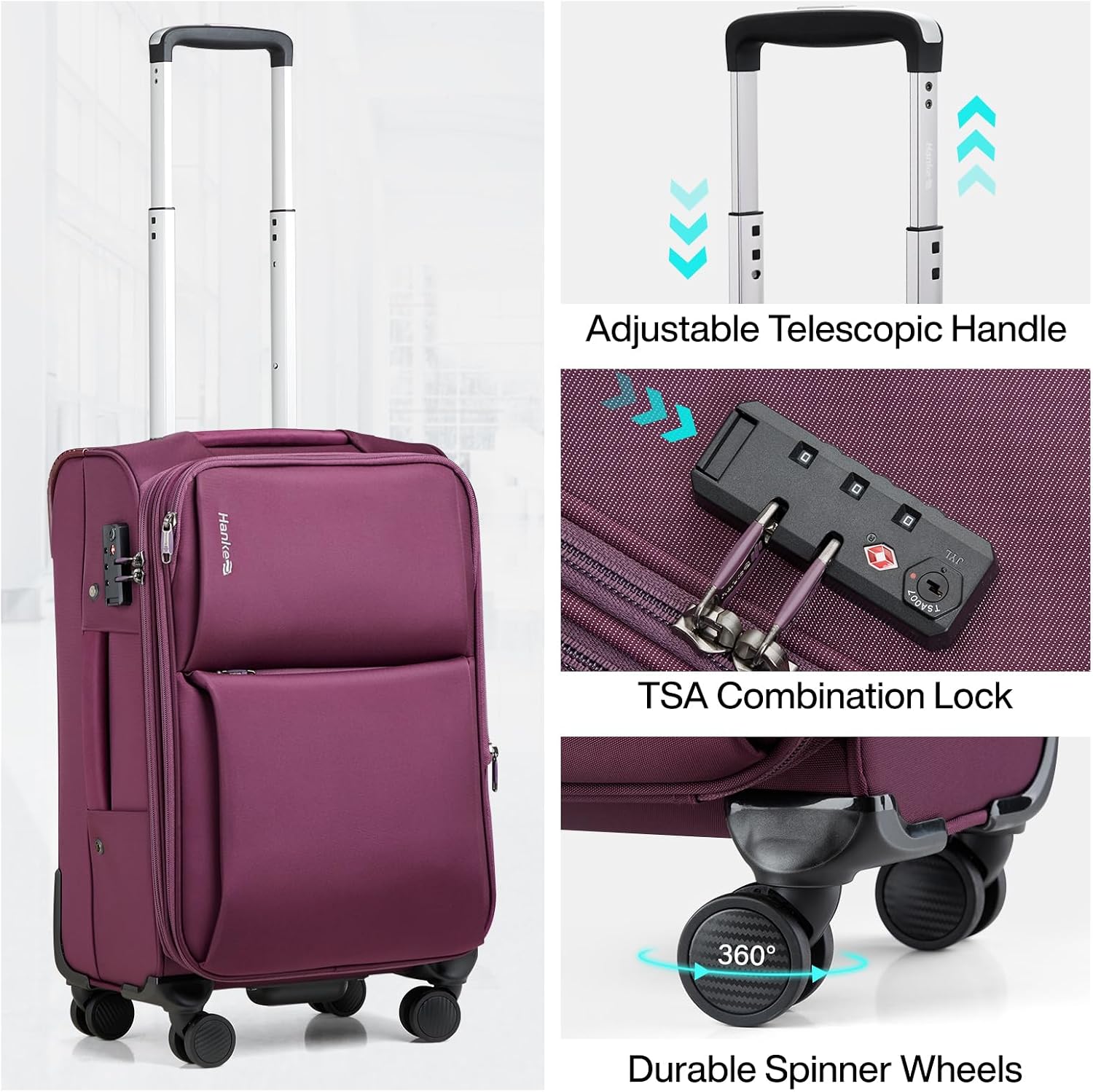 Hanke 28 Inch Luggage Softside Expandable Suitcases with Spinner Wheels, Travel Checked Luggage for Women Men(Purple)