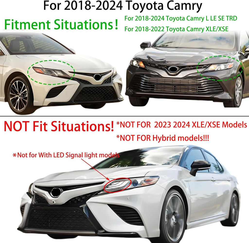 Right Passenger Side LED Projector Headlights Assembly For 2018-2024 Toyota Camry L LE SE TRD Sedan Replacement front bumper Headlamps Black Housing Clear Lens(RH)