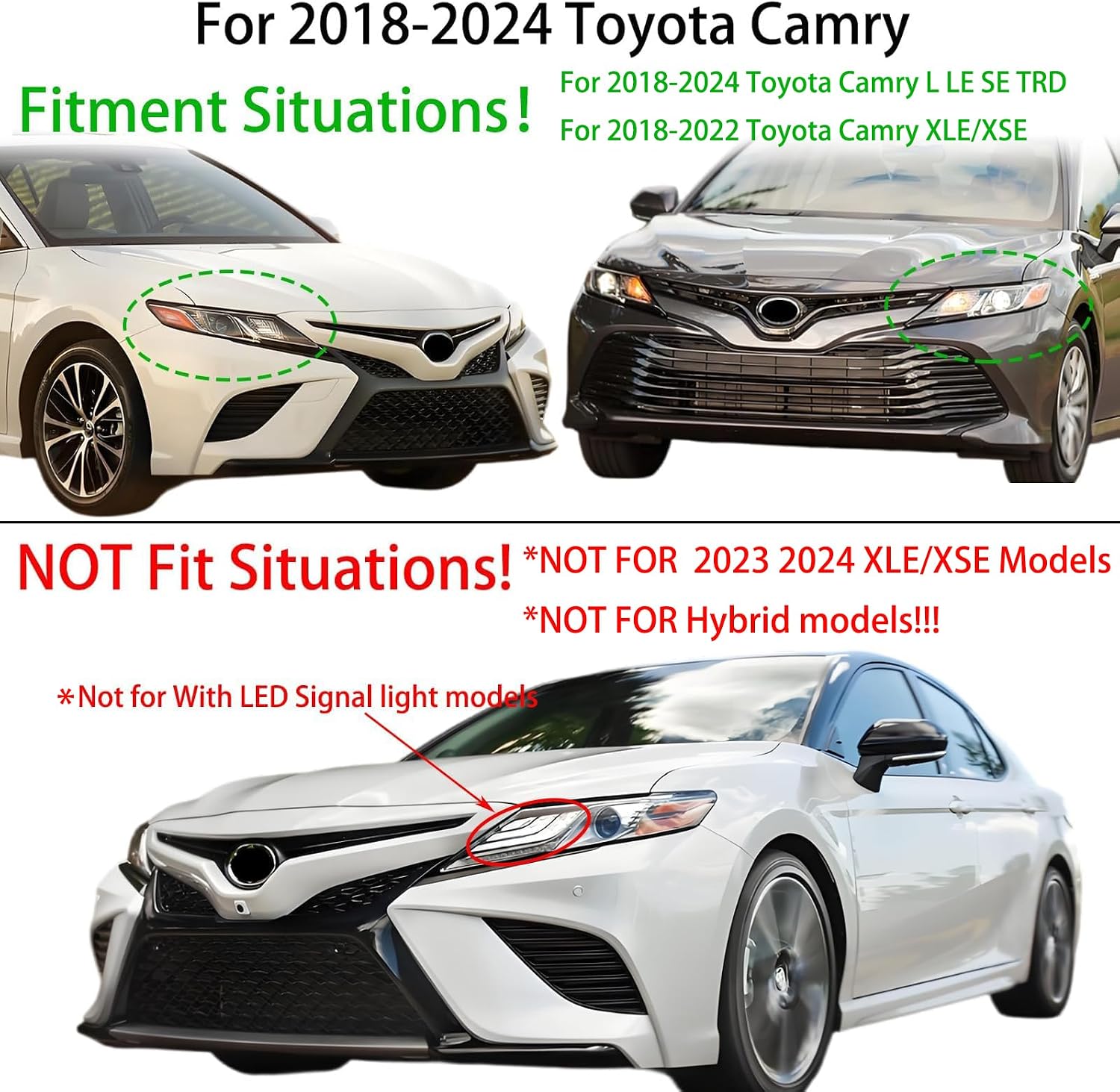 Right Passenger Side LED Projector Headlights Assembly For 2018-2024 Toyota Camry L LE SE TRD Sedan Replacement front bumper Headlamps Black Housing Clear Lens(RH)