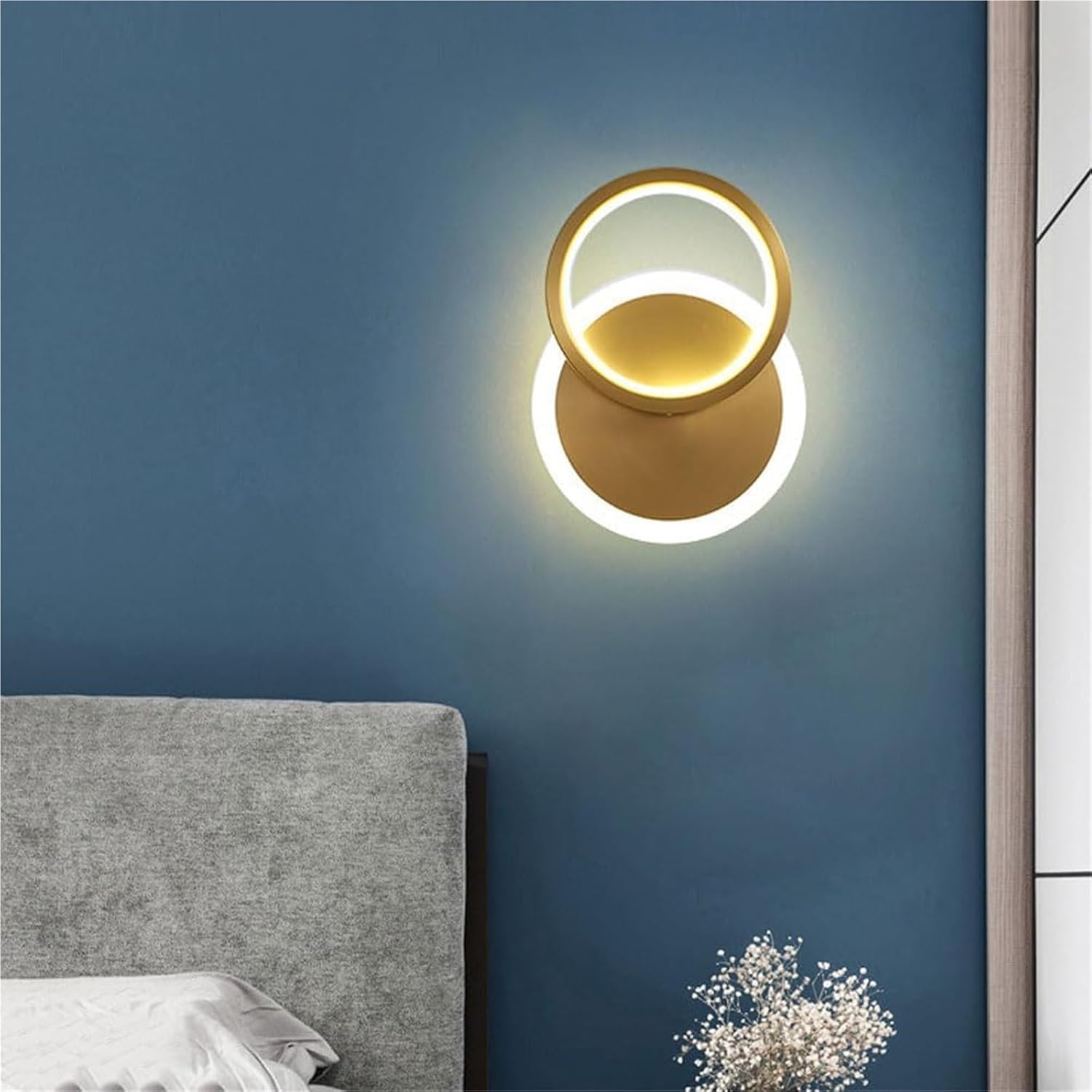Modern Brass Wall Sconce Dimmable 3 Color Temperature LED Gold Vertical Up Down Wall Light Fixture Luxury Clear Glass Indoor Lighting for Hallway Bathroom Vanity(Round)