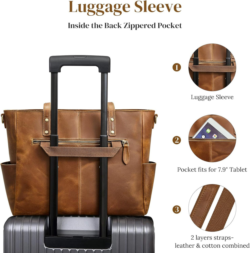 S-ZONE Women Genuine Leather Tote Bag Large Shoulder Purse Vintage Crossbody Work Handbag