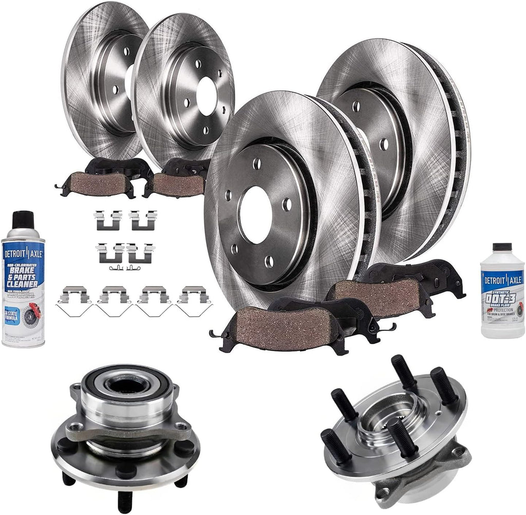 Detroit Axle - Front and Rear Brake Rotors Pads + Wheel Hub Bearings Replacement for 2015-2017 Honda Odyssey - 12pc Set