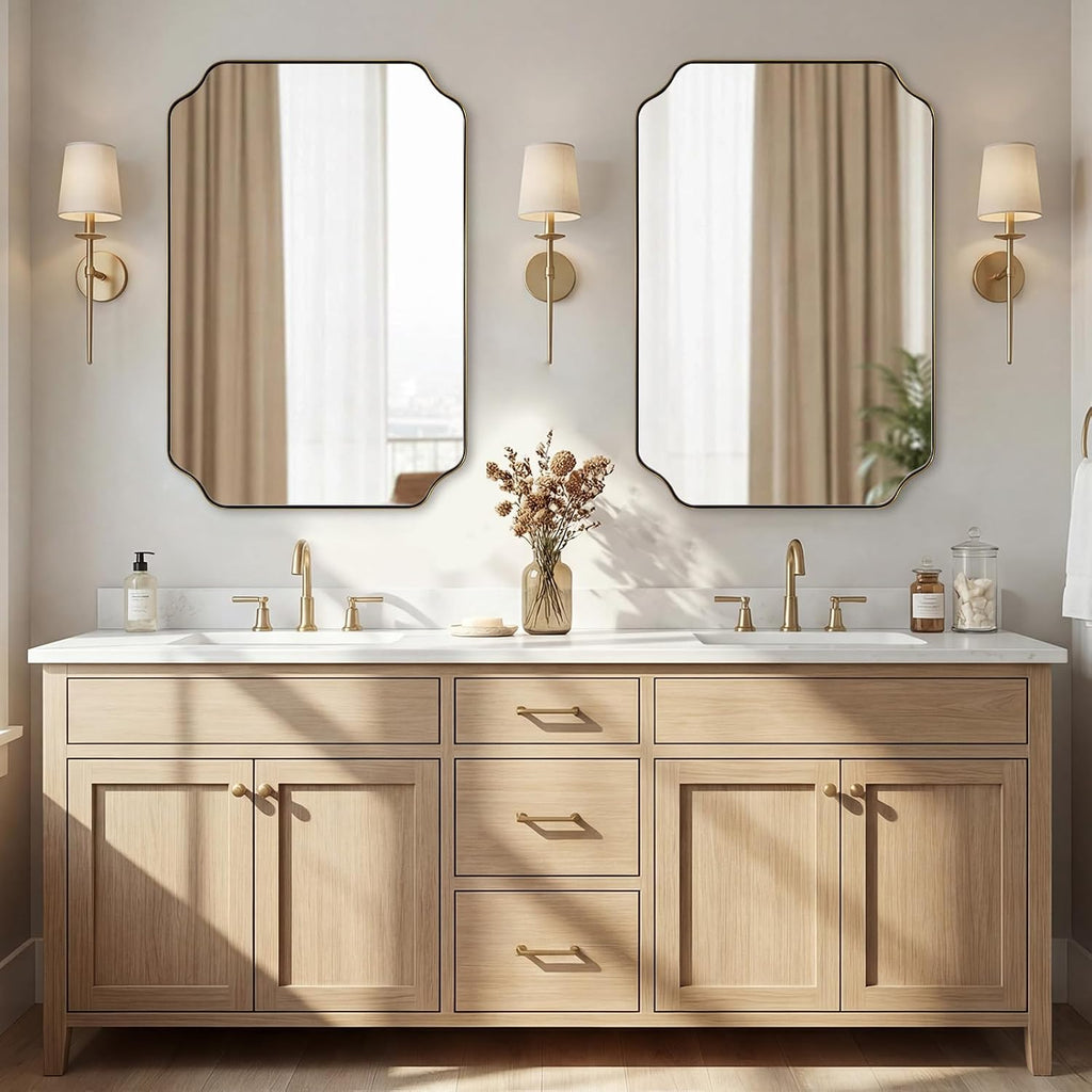 ANDY STAR 20'x30' Brushed Gold Scalloped Mirror, Bathroom Mirror for Over Sink, Antique Champagne Bronze Mirror in Rustproof Stainless Steel Thin Frame, Compact Size Ideal for Small Bathroom Remodel