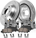 Callahan Brake Parts Kit for Chevrolet Silverado 1500 03-06 Silverado 1500 Classic 2007 GMC Sierra 1500 03-06 Sierra 1500 Classic 2007 Rear Drilled Slotted Rotors Brake Pads Calipers EBYK023956