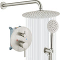 gotonovo Rain Shower System with 10 Inch Round Showerhead and Handheld High Pressure Shower Faucet Set Contain Rough in Valve, Brushed Nickel