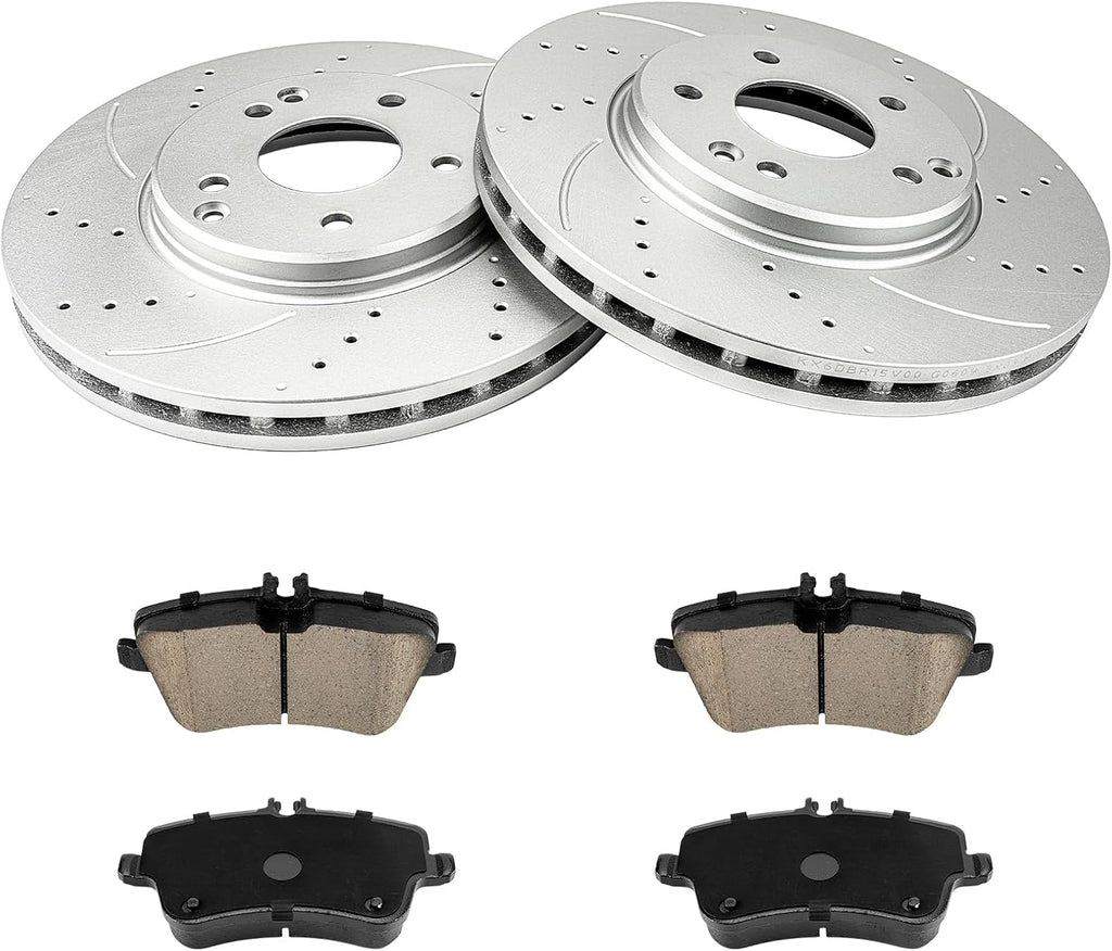 KAX Front Brake Kit for Mercedes-Benz CLK350 2006-2009, CLK320/C320 2001-2005, C280/C350 2006-2007, C240 2003-2005, SLK280 2006-2008, SLK300 2009-2011, 11.81inch Brake Rotors Pads Kit