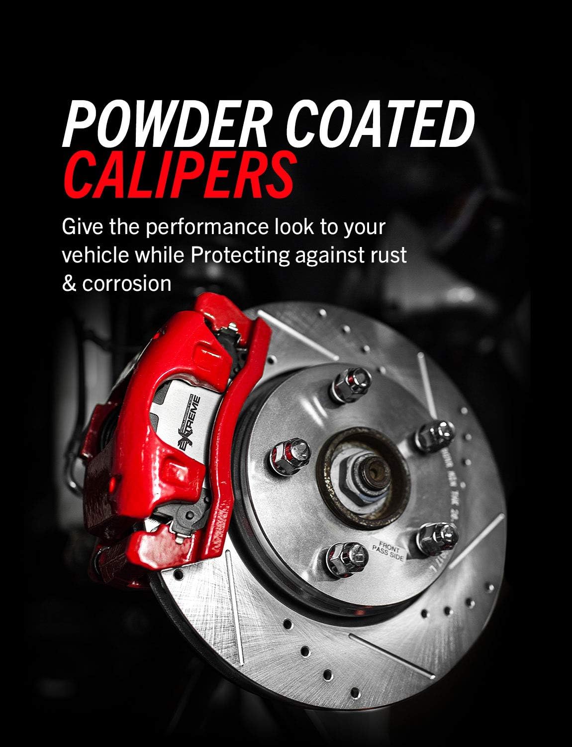 PowerStop Front and Rear Brake & Caliper Kit for Ford F-150 2012-18 - Drilled & Slotted Disc Rotors + Z36 Brake Pads + Red-Powder Coated Calipers, KC6268-36