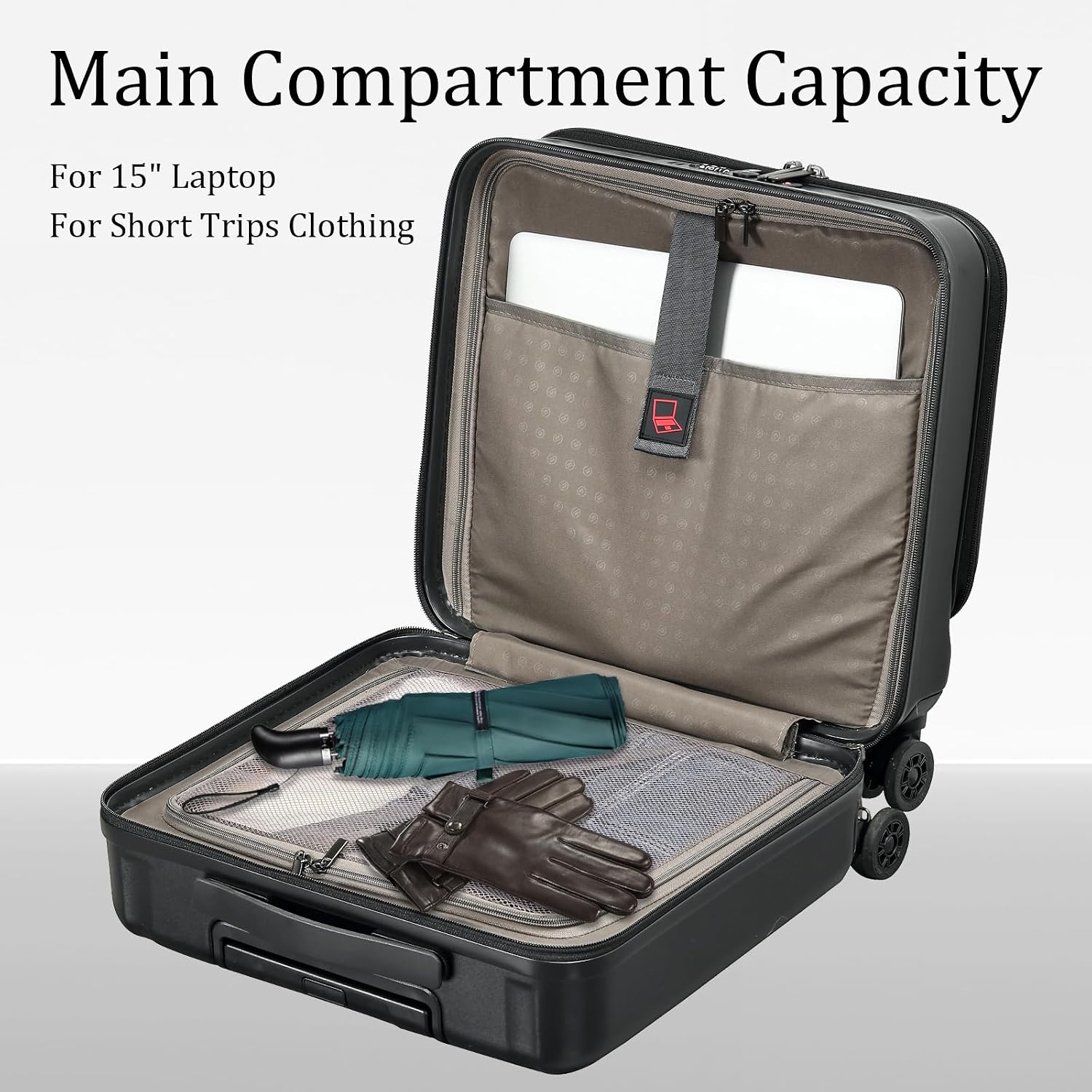 16 Inch Carry On Luggage with 2 Compartments for 14' & 15' Laptop, 16.14*8*17.12' Rolling Briefcase, Lightweight Hardshell ABS+PC Suitcase with Spinner Silent Wheels, for Business Trip, Black