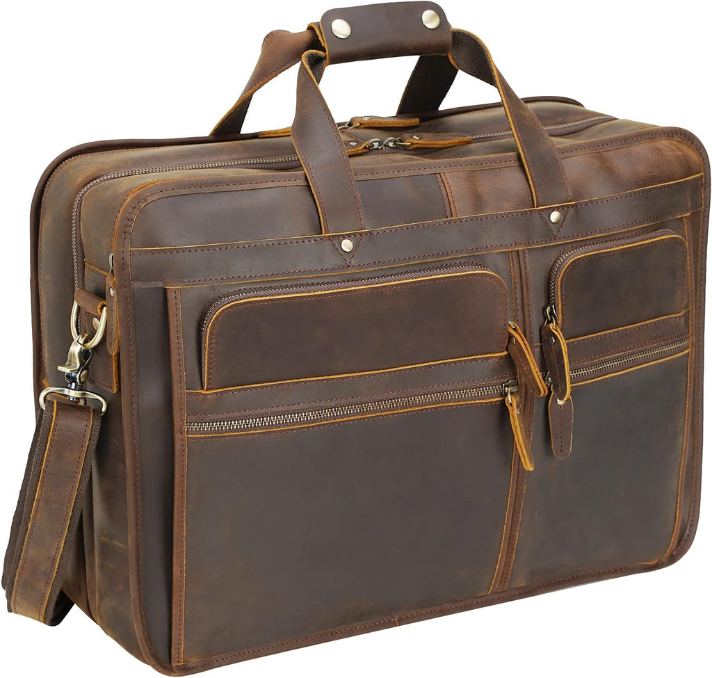 Polare 18.5' Full Grain Leather Laptop Briefcase Messenger Bag Tote For Men Large Fits 17.3' Laptop