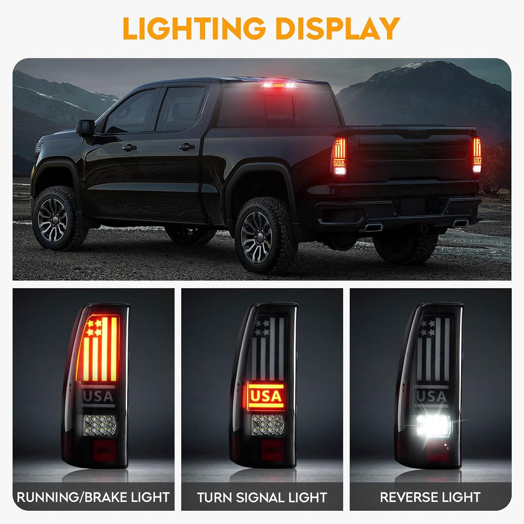 LED Tail Light + 3rd Third Brake Light Kit Fit for Chevy Silverado 1500 2500 HD 1999-2002, for GMC Sierra 1500 2500 HD Fleetside 1999-2003, Taillights and High Mount Stop Light, Smoke Lens
