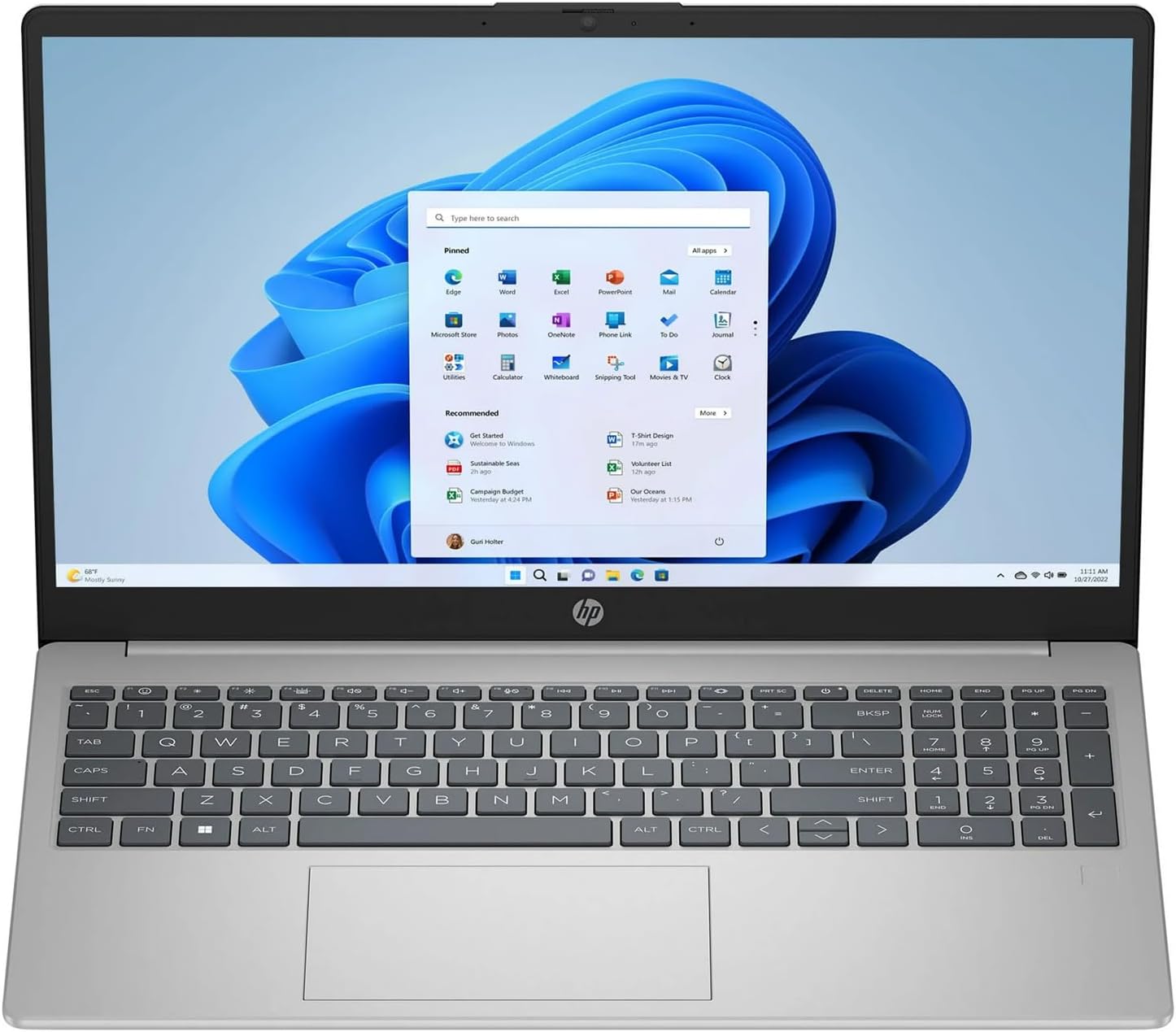 HP 15.6 inch FHD Laptop, Intel Core i3-N305, 8GB RAM, 256GB SSD, Intel UHD Graphics, Fingerprint, USB Type-C, HDMI, Wi-Fi 6, Bluetooth 5.3, Windows 11 Home, Natural Silver (Renewed)