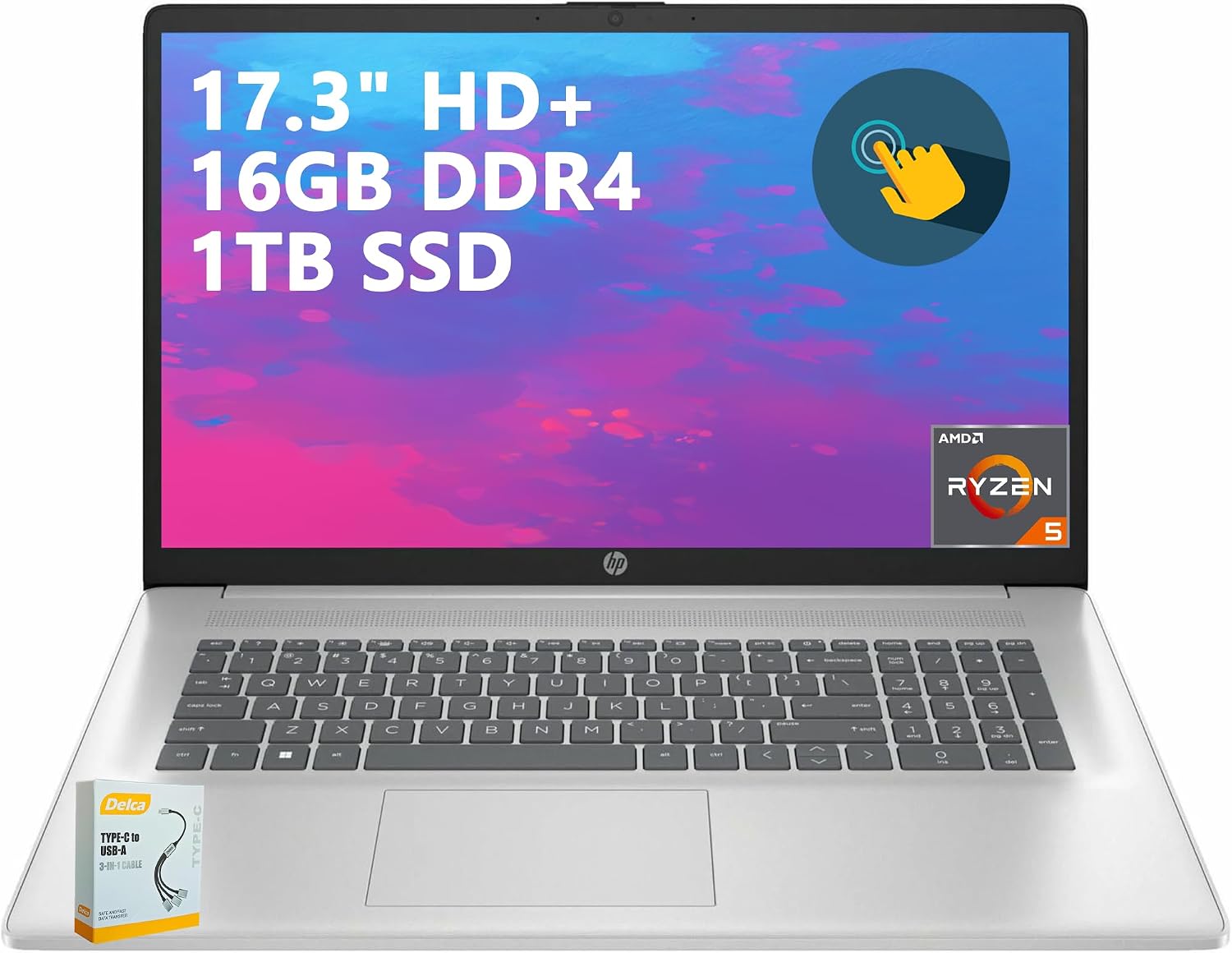 HP 17 Business Laptop | 17.3' HD+ Touchscreen | AMD 6-Core Ryzen 5 7430U (> i7-1255U) | 16GB DDR4 1TB SSD | Privacy Camera Type-C Fast Charge Long-Lasting Battery Win11 w/DLCA Accessory