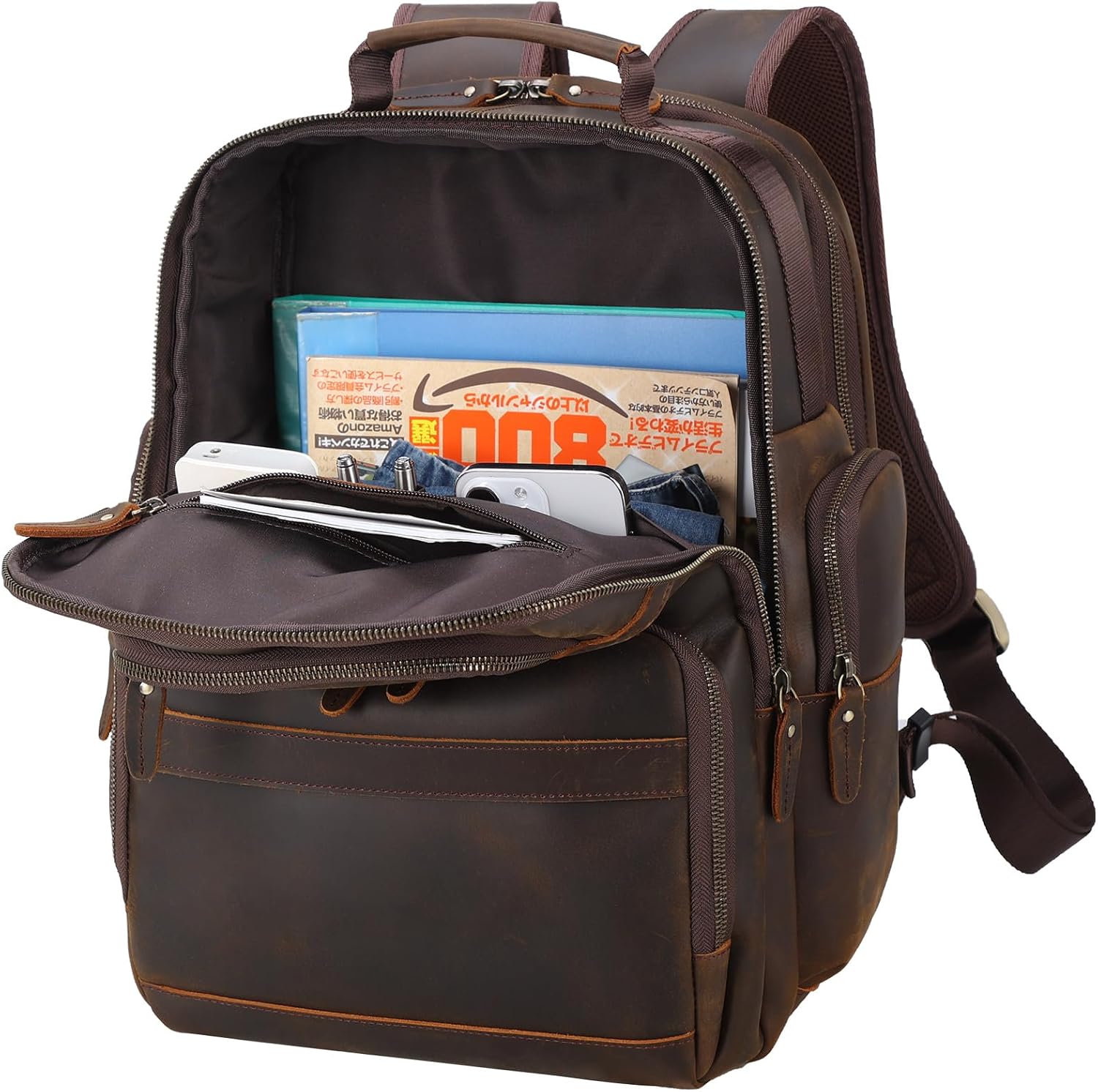 TIDING Men's Vintage Leather Backpack 15.6' Laptop Bag Large Capacity Business Travel Hiking Shoulder Daypacks