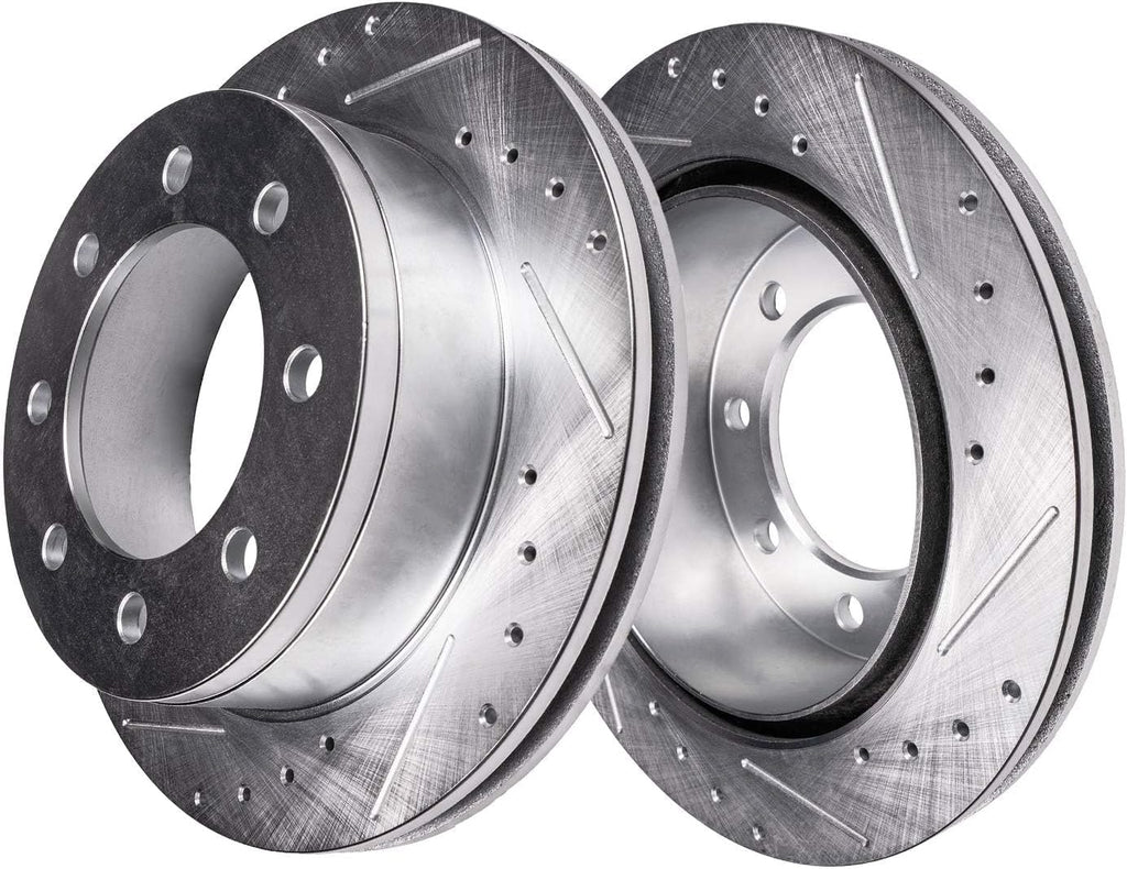 Detroit Axle - Brake Kit for Chevy GMC Silverado Sierra 3500 HD, Drilled and Slotted Disc Brake Rotors Brakes Pads 2020 2021 2022 2023 2024 Replacement : 13.98' inch Front and Rear Rotors