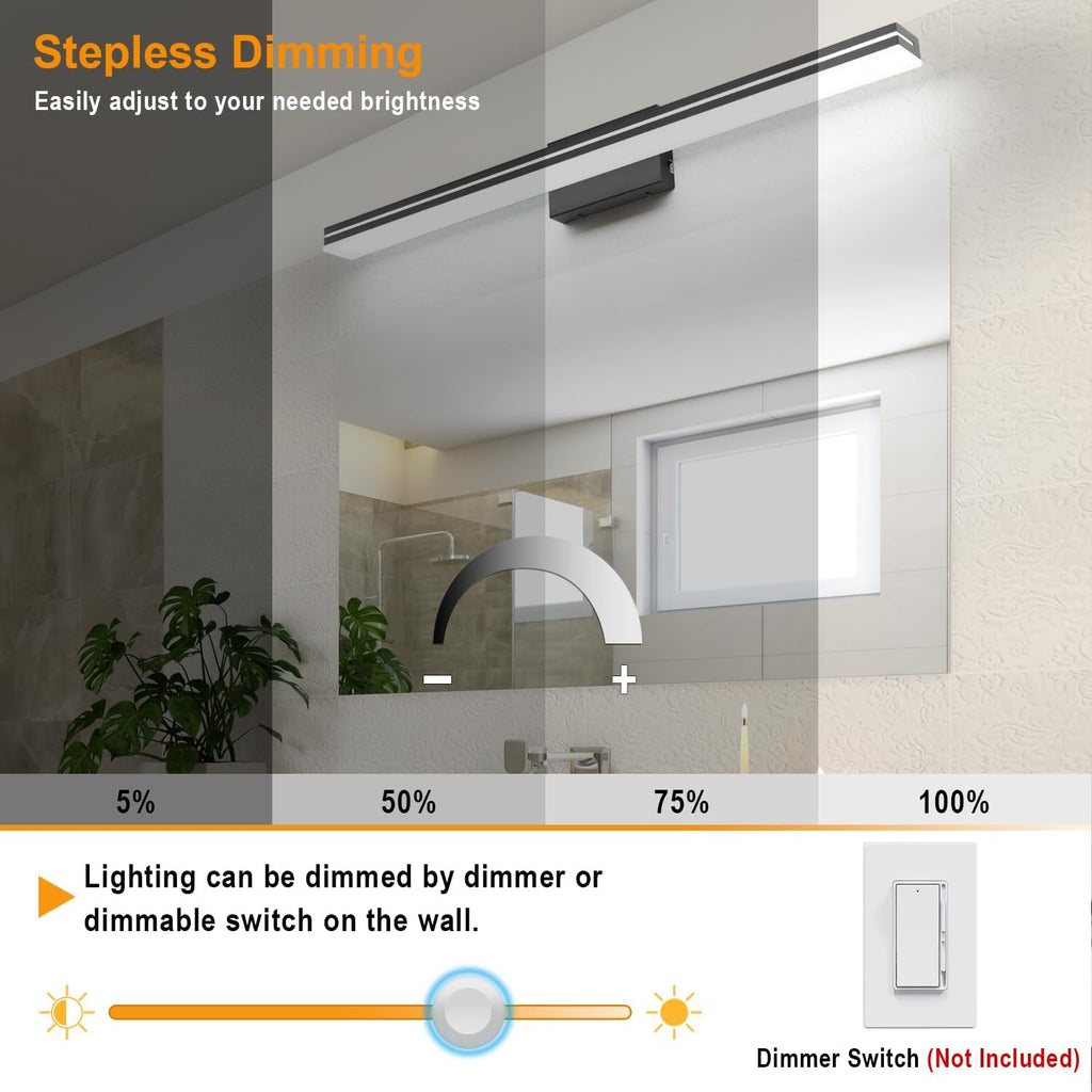 SineRise LED Modern Bathroom Vanity Light Bar (40-Inch, 3000K/4000K/6000K), Matte Black Dimmable Modern Acrylic Bathroom Wall Lighting Fixtures Over Mirror