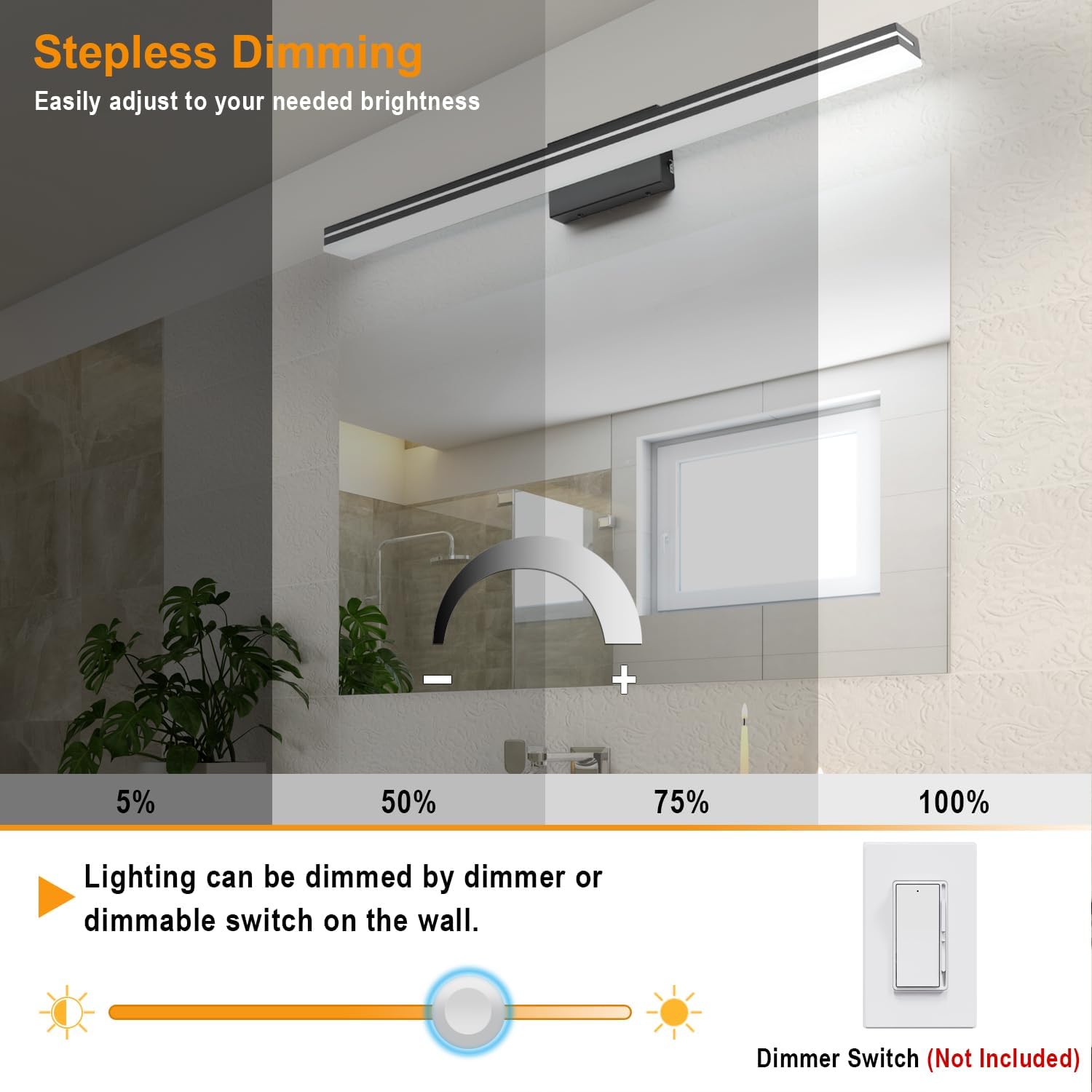 SineRise LED Modern Bathroom Vanity Light Bar (40-Inch, 3000K/4000K/6000K), Matte Black Dimmable Modern Acrylic Bathroom Wall Lighting Fixtures Over Mirror