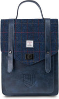 Islander Carloway Backpack for Men & Women, With Laptop Sleeve, Harris Tweed Vegan Leather (Navy Over-Check)