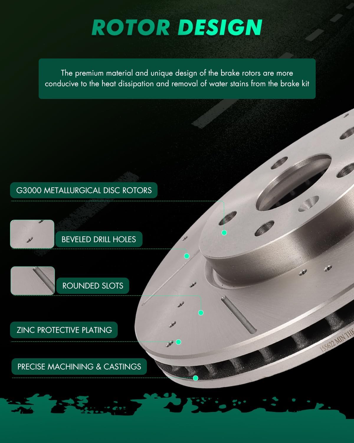 SCITOO Brake Kits For Buick For Allure,For LaCrosse,For Regal,For Chevy For Equinox,For GMC For Terrain,For Saab Front Drilled & Slotted Disc Brake Rotors and Ceramic Brake Pads 55174;D1421