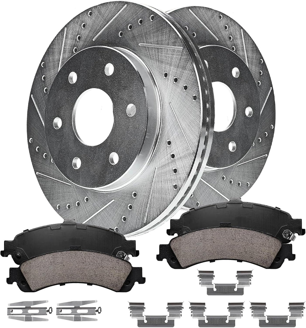Rear Brake Kit Compatible with Chevy Tahoe Suburban Avalanche Silverado 1500, GMC Sierra Yukon XL 1500 Brake Pads and Rotors Kit, Brakes Drilled Slotted Rear 12.99' Rotor