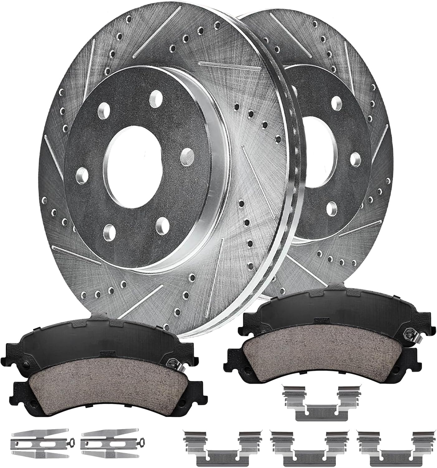 Rear Brake Kit Compatible with Chevy Tahoe Suburban Avalanche Silverado 1500, GMC Sierra Yukon XL 1500 Brake Pads and Rotors Kit, Brakes Drilled Slotted Rear 12.99' Rotor