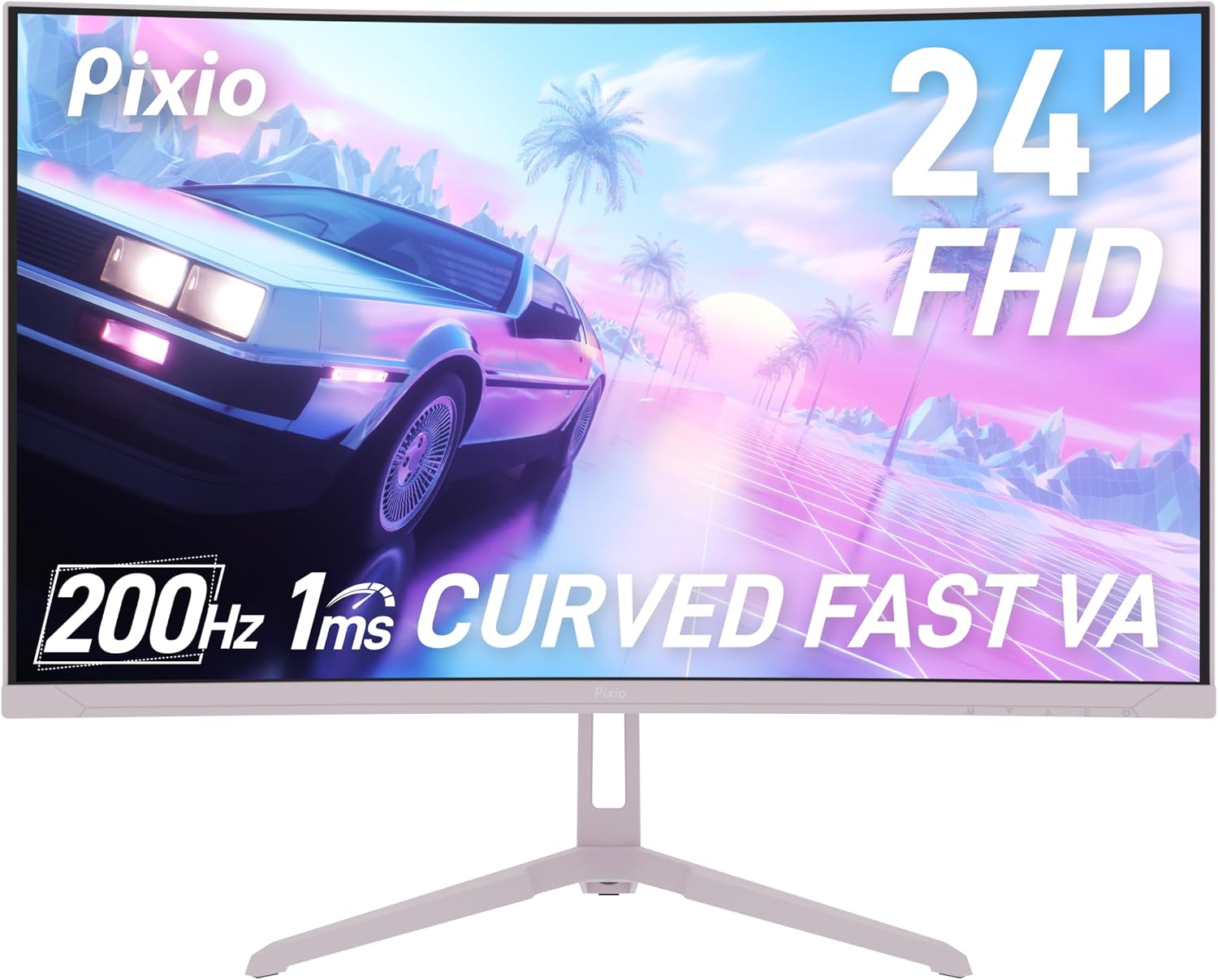 Pixio Two PXC248WAVE Pink 24 inch 200Hz Refresh Rate FHD 1080p Resolution 1500R Curve Fast VA Panel 1ms GTG Response Time HDR Curved Gaming Monitor and PS1D Wave Pink Dual Monitor Arm - Fits up to 32