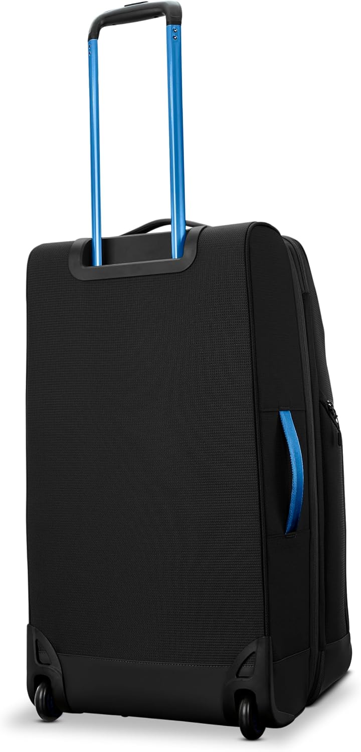 High Sierra Hi-Life 28-Inch Medium Wheeled Duffle - Features Smooth Rolling Wheels, WetPak Pockets, Stack-It Strap, Adjustable Handle, Fleece Pocket, Padded Laptop Sleeve, Expandable - Black/Blue