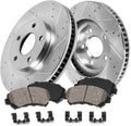 Callahan Brake Parts Front Brake Kit For Chevrolet Cobalt 2005-10 |Pontiac G5 2007-10 |Saturn Ion 2003-07 - Drilled & Slotted Disc Rotors with Ceramic Brake Pads + Hardware, EBYK014826