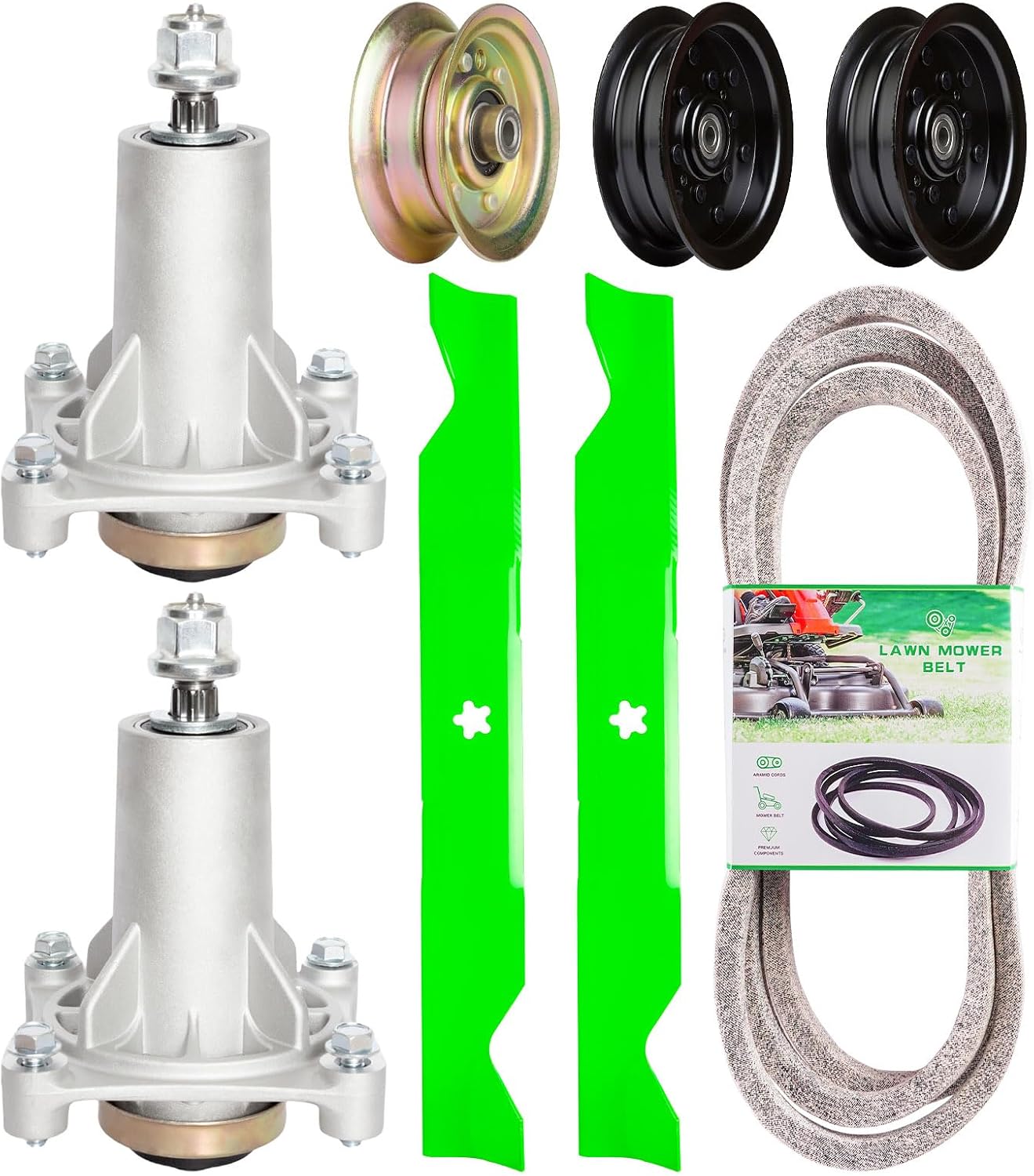 46'' Deck Rebuild Kit Fits Hus qvarna Pou LAN PP20VA46 PP19H46 2246LS 2 Spindle (187292) 2 Blade (531309715) 1 Belt (405143) 2 Idler (196106) 1 Idler (177968)