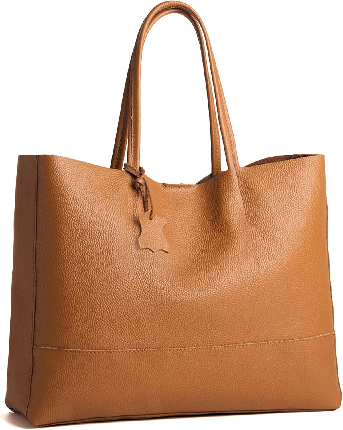 Italian Leather Tote Bag for Women - Large Shoulder Shopper, Fits 16' Laptop, Keychain Holder, Made in Italy
