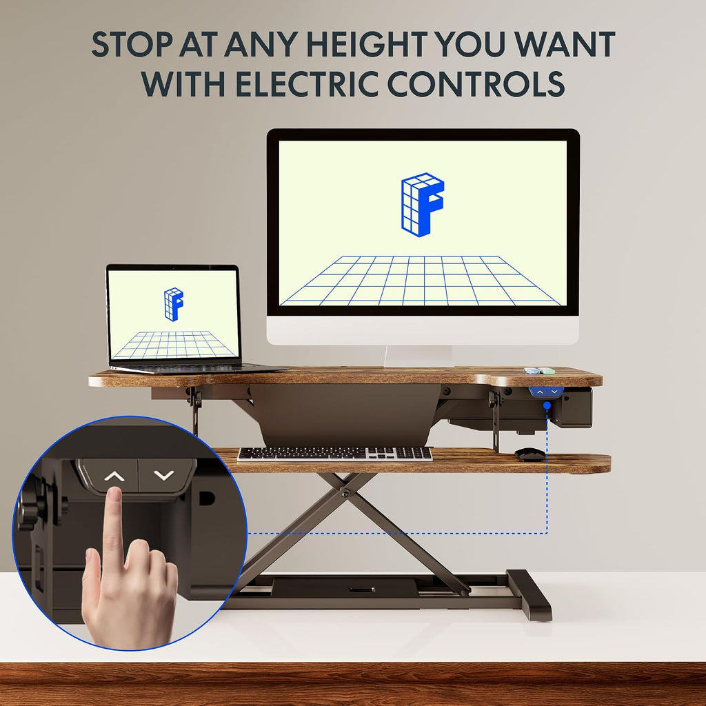 FLEXISPOT 35' Electric Standing Desk Converter, Height Adjustable Motorized Desk Riser for Computer Monitors & Laptop Workstation, Rustic Color