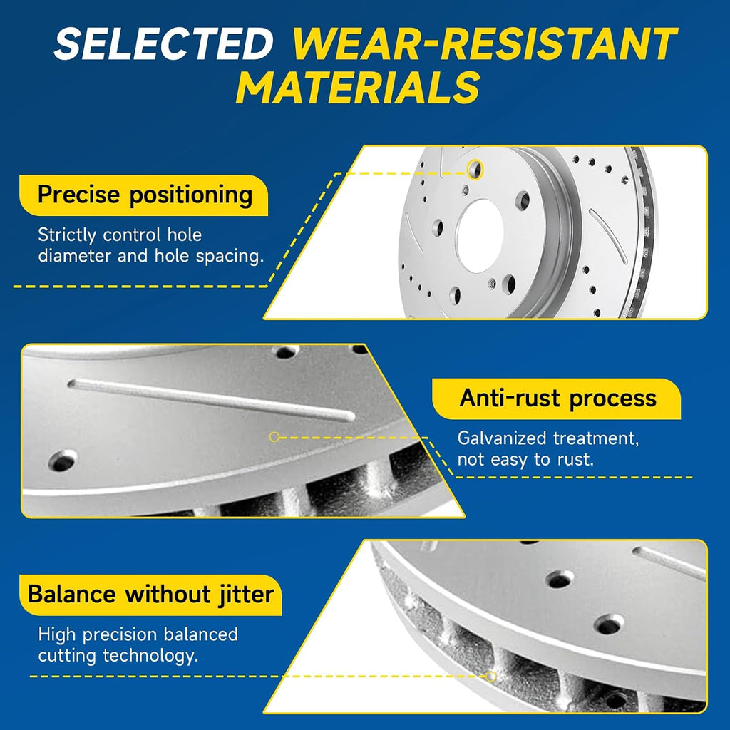 Front Brake Kit 6PCS Fits 1999-2006 Chevy Silverado 1500 | 00-06 Chevy Tahoe 5.3L V8, 1999-2004 GMC Sierra 1500 5.3L V8, Disc Brake Rotors & Ceramic Brake Pads, 12'in(304.6mm) - Replace 55054