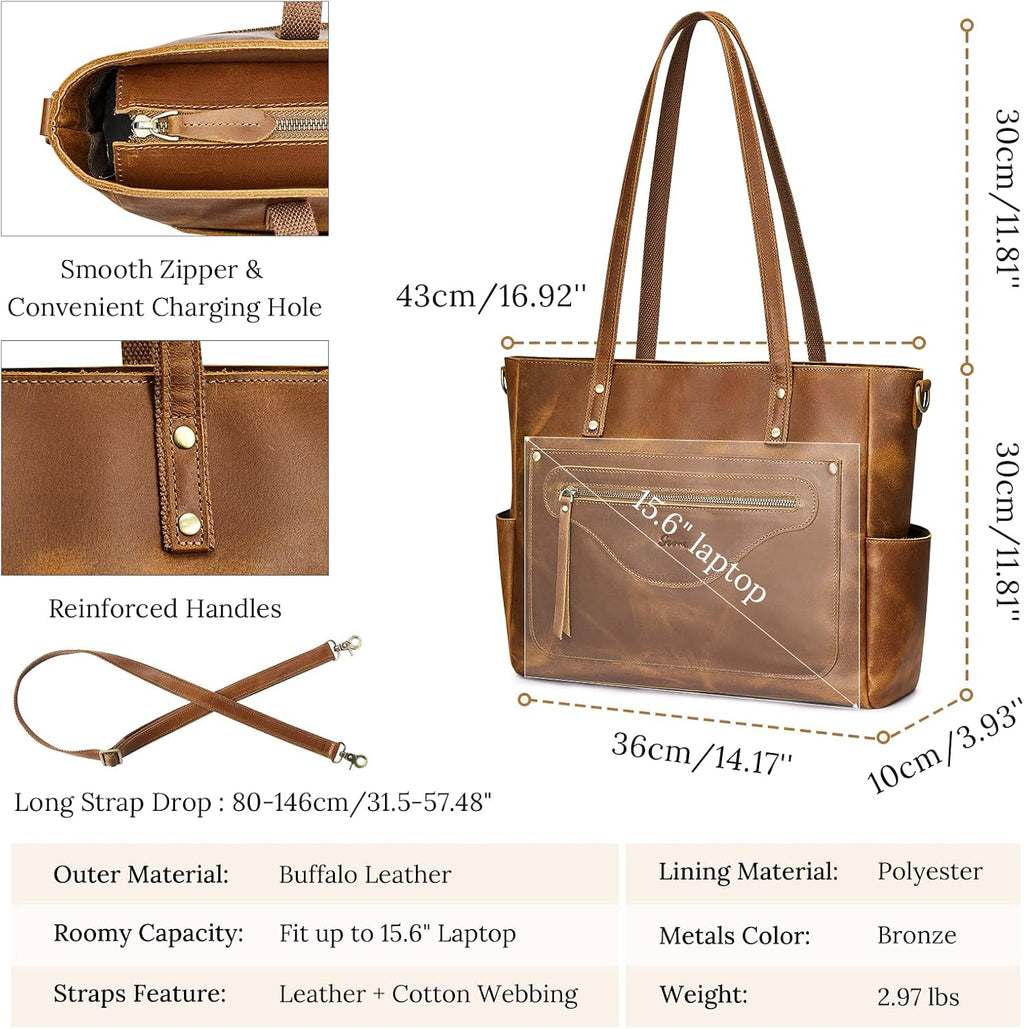S-ZONE Women Genuine Leather Tote Bag Large Shoulder Purse Vintage Crossbody Work Handbag