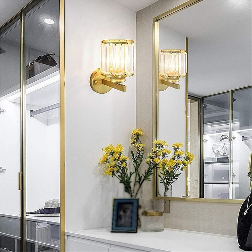 Modern Crystal Wall Sconce Gold Vanity Light Fixture Luxury Bathroom Wall Lighting with Clear K9 Crystals Indoor Wall Lamp for Bedroom Living Room Hallway Wall Lamps & Sconces Hardwired