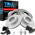 TRQ Front & Rear Brake Pad & Rotor,Shoe & Drum Kit Premium G-Coated Slotted X Drilled Ceramic Performance Compatible with 1990-1991 Toyota 4Runner 1989-1995 Pickup