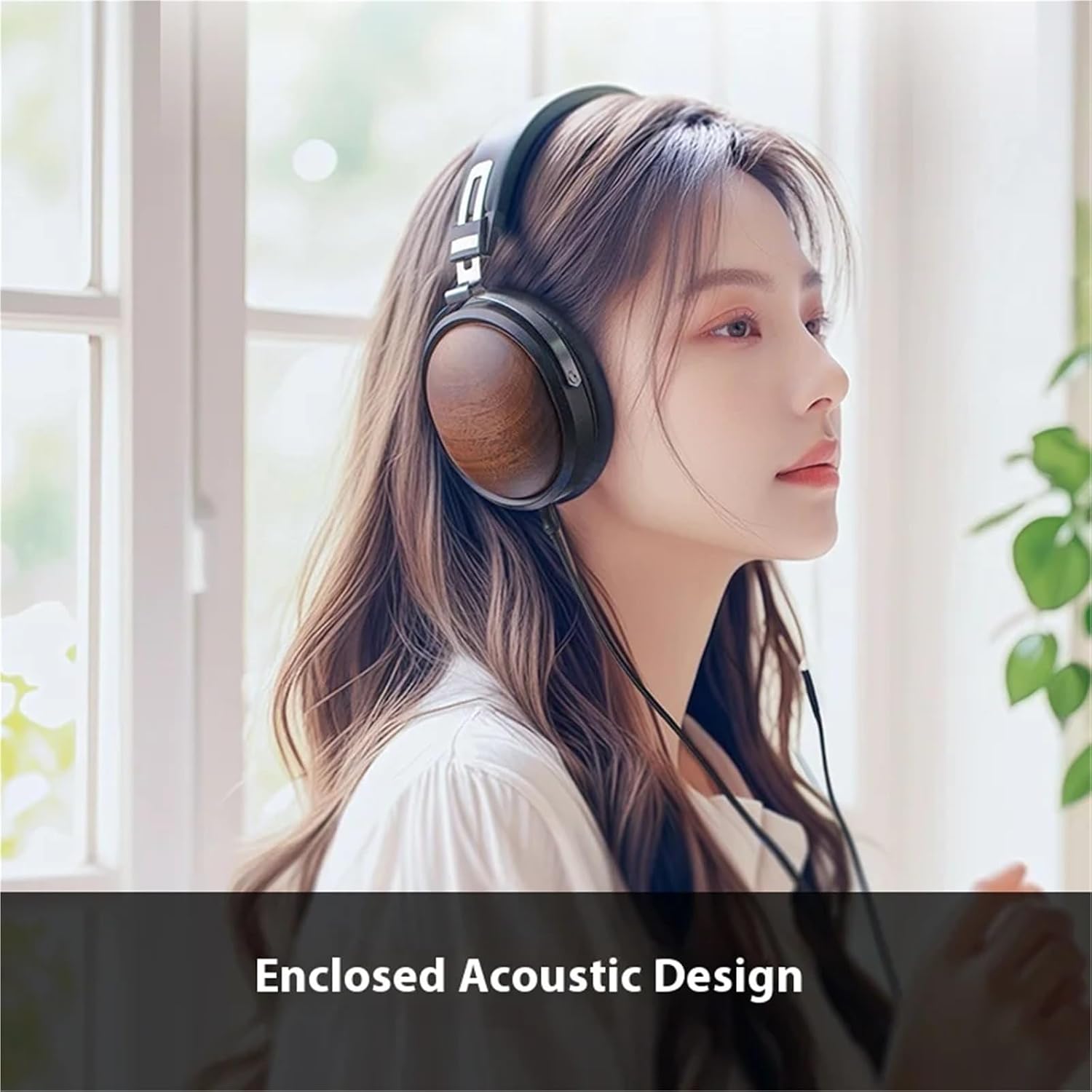 FT1 Closed-Back Over-Ear Nanowood Fiber Composite Diaphragm Wired Hi-Fi Headphones, Black Wood Ear Cups for Studio(Brown Wood)
