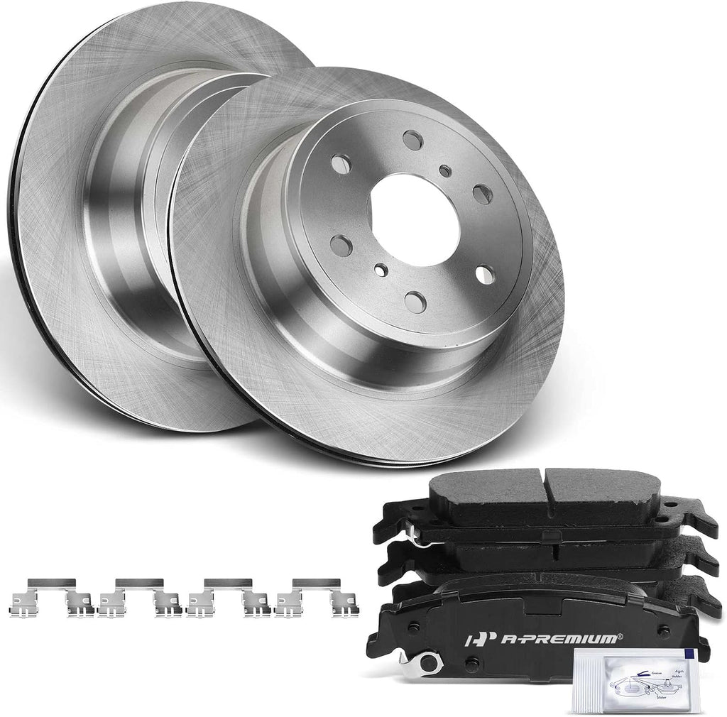 A-Premium 13.58 inch (345mm) Rear Vented Disc Brake Rotors + Ceramic Pads kit Compatible with Select Cadillac, Chevy and GMC Models - Escalade, Silverado 1500, Suburban, Tahoe, Sierra 1500, Yukon(XL)