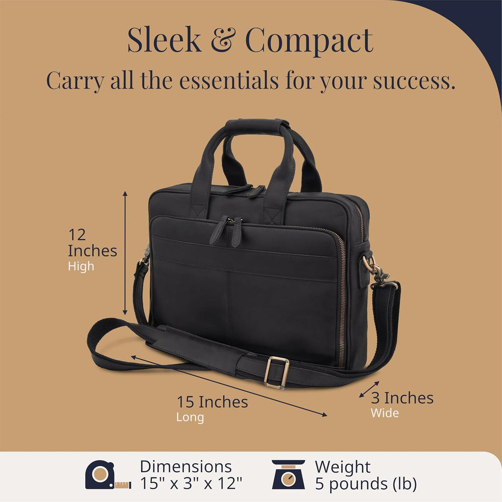 Luxorro Full-Grain Leather Briefcase for Men - Laptop Bag with Leather Computer Compartment
