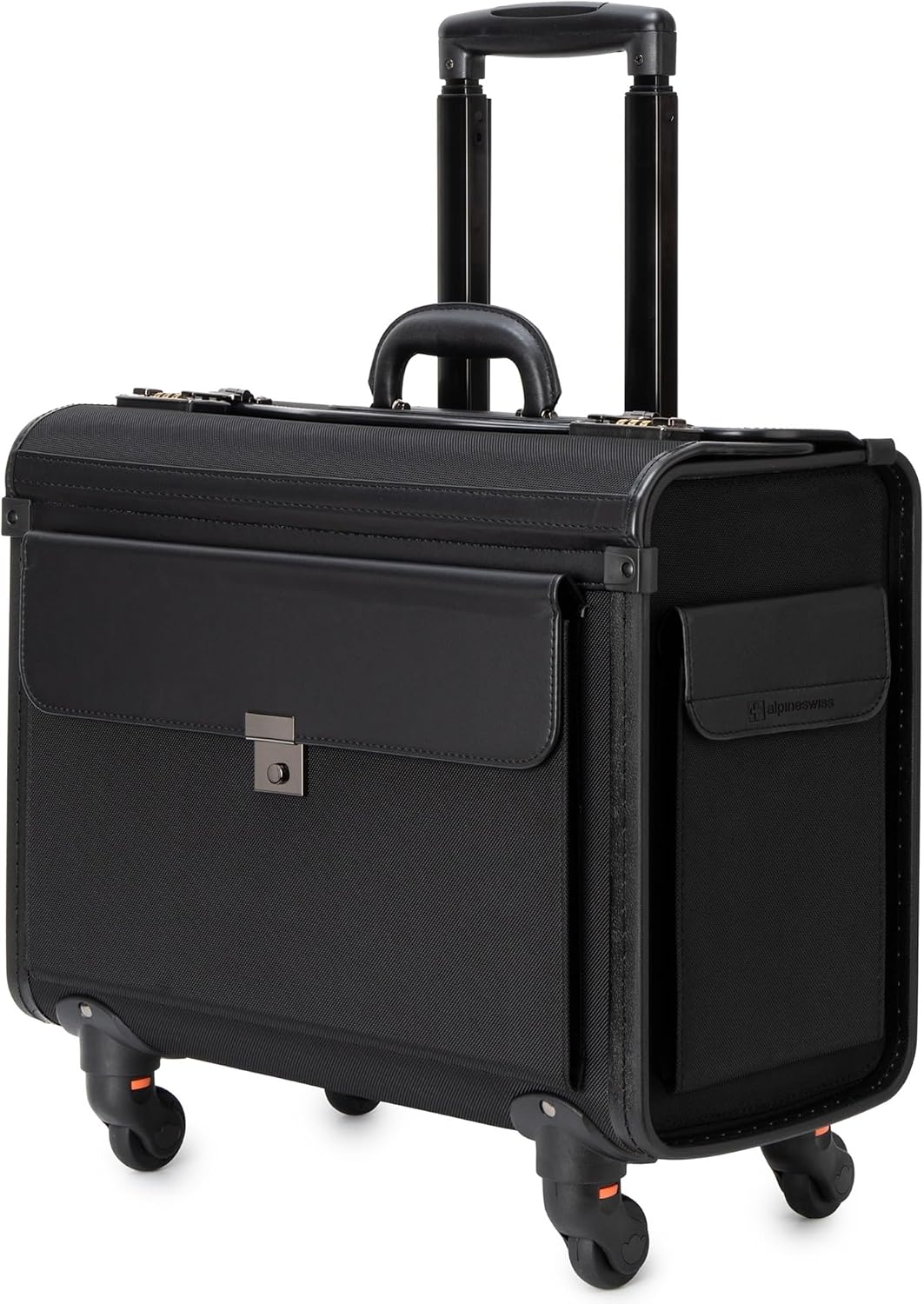 Alpine Swiss Wheeled Briefcase | Rolling Briefcase Locking Telescopic Handle 4 Replaceable Wheels | Pilot Lawyer Litigator Attache Case | 17' Laptop Compartment | Dual Combo Locks | Organizer Pockets