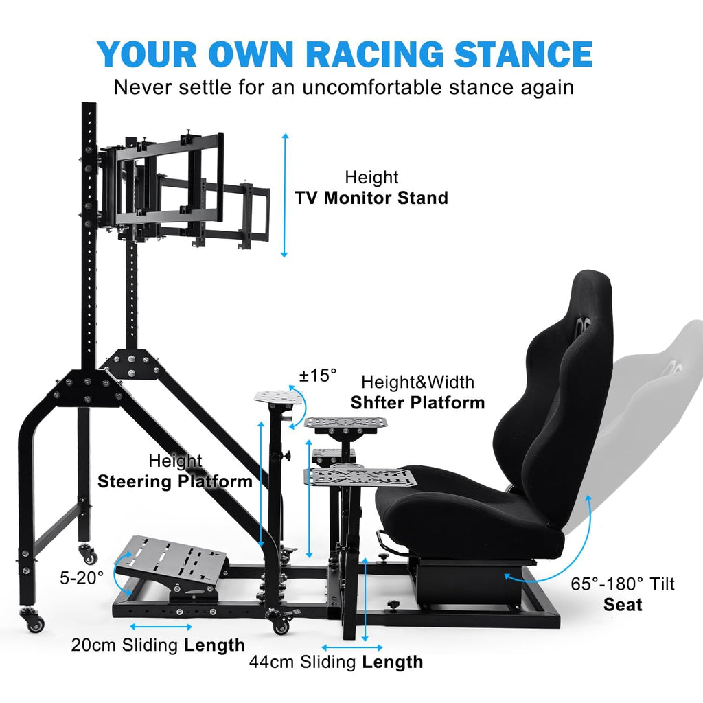 Anman Pro Flight Racing Simulator Cockpit with Triple Monitor Stand, Adjustable Frame for Direct Drive Wheels (≤10Nm), Fits 27/32 inch Screens
