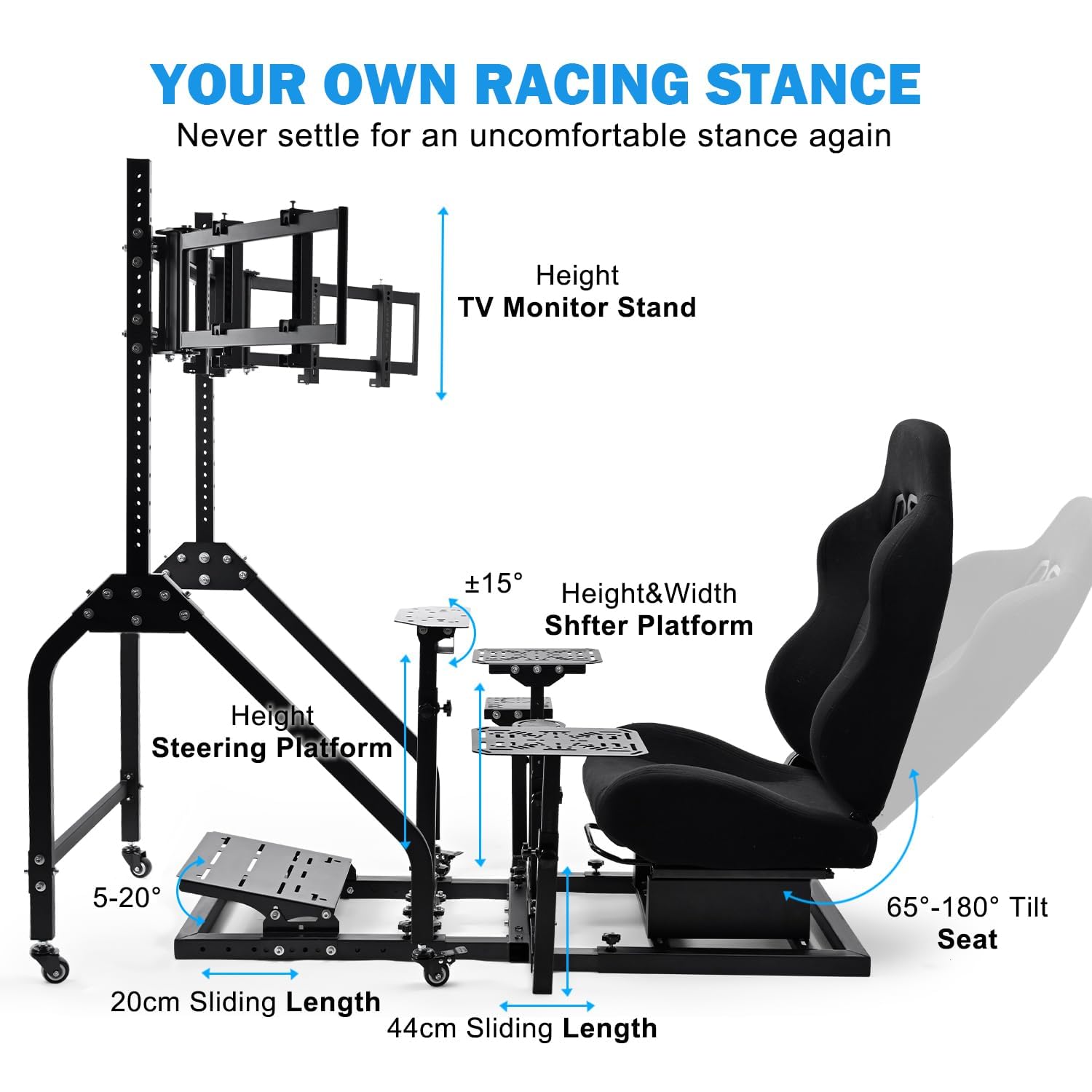 Anman Pro Flight Racing Simulator Cockpit with Triple Monitor Stand, Adjustable Frame for Direct Drive Wheels (≤10Nm), Fits 27/32 inch Screens