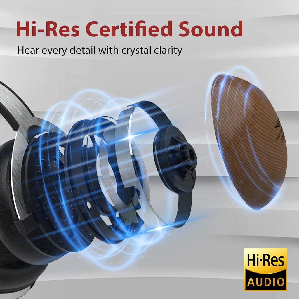 Over Ear Pine Wood Headphones, Hi-Res Audio with 50mm Dynamic Driver, Closed-Back, 3.5mm Wired Jack, DAC, Luxurious Silver Velour Earpads for Audiophiles, Podcasts, Home Audio Systems