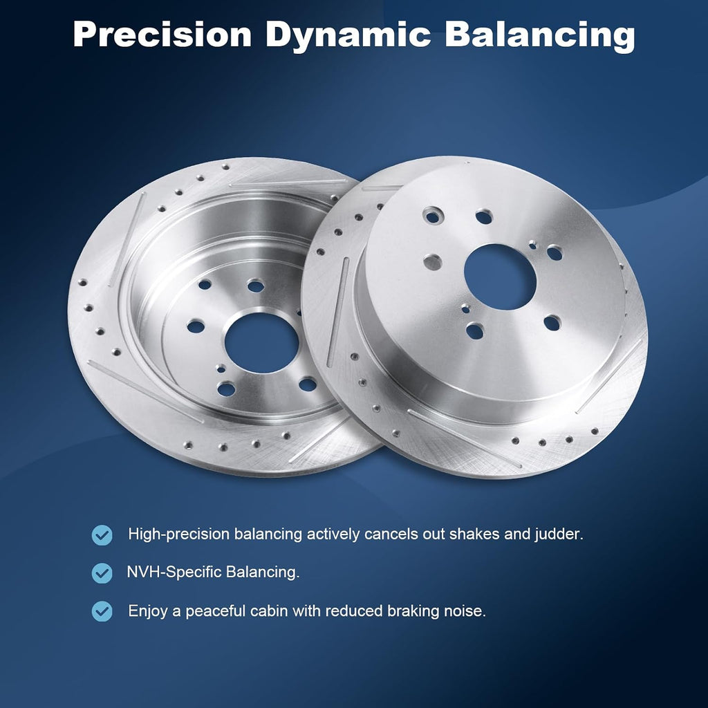 Front & Rear Drilled and Slotted Disc Brake Rotors & Ceramic Brake Pads Kit Fit for Lexus 10-15 RX350, 10-15 RX450H; for Toyota 14 Highlander, 15-19 Highlander, 11-20 Sienna # 31511 31544