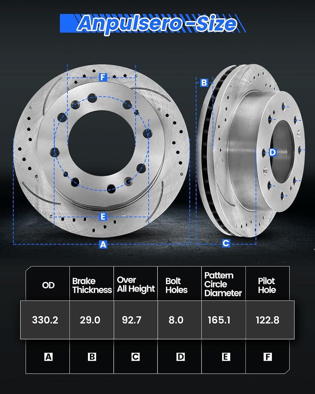 Anpulsero Rear Brake Kit Compatible with Chevy Silverado 2500 3500, Silverado 2500/3500 HD, Suburban 2500; Compatible with GMC Sierra 2500/3500, Yukon XL 2500, Brakes Rotors and Pads, 330.2mm(13in)