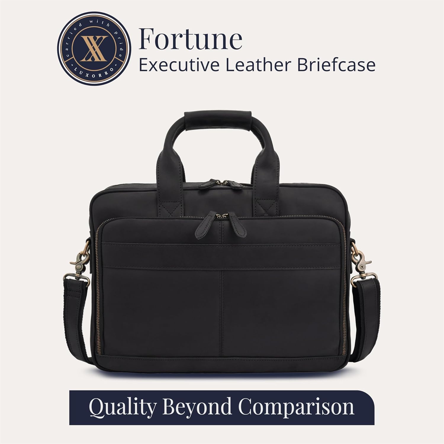 Luxorro Full-Grain Leather Briefcase for Men - Laptop Bag with Leather Computer Compartment