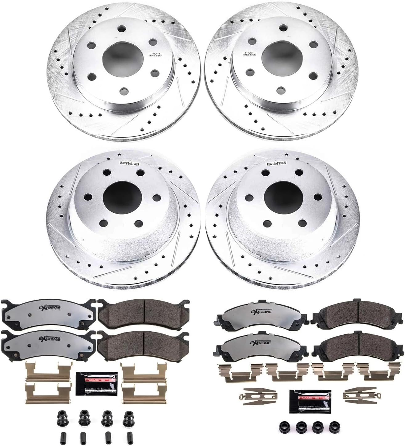 PowerStop Front & Rear Brake Kit For Chevrolet Avalanche 1500 2002-06 |Silverado 1500 2001-05 |GMC Yukon 2000-06 -Truck & Tow Carbon Fiber Ceramic Brake Pads+Drilled & Slotted Rotors Upgrade K2015-36
