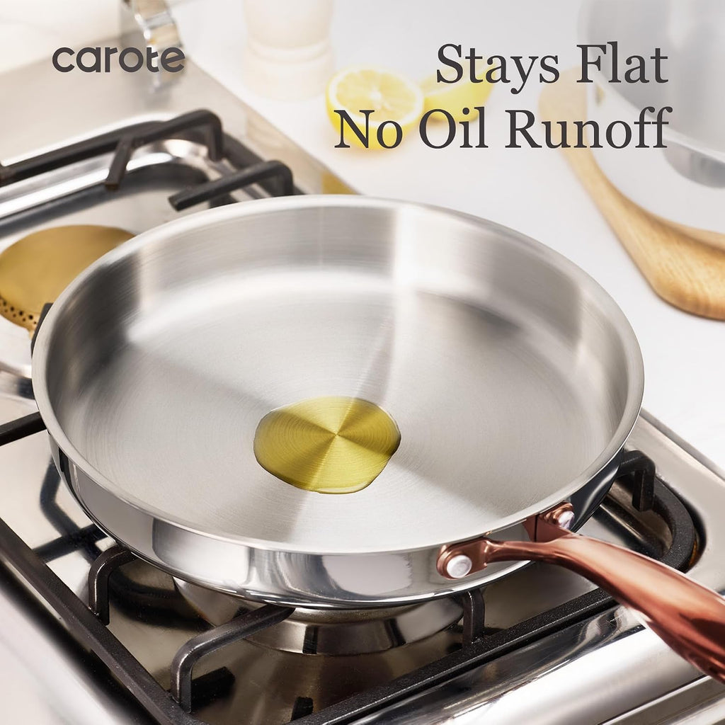 CAROTE 30 PCS Tri-Ply Stainless Steel Cookware Set, Pots and Pans Set, Non Toxic Induction Kitchen Cooking Sets, Gold